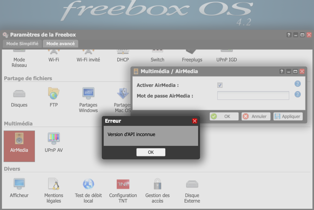 API d'Airplay inconnue