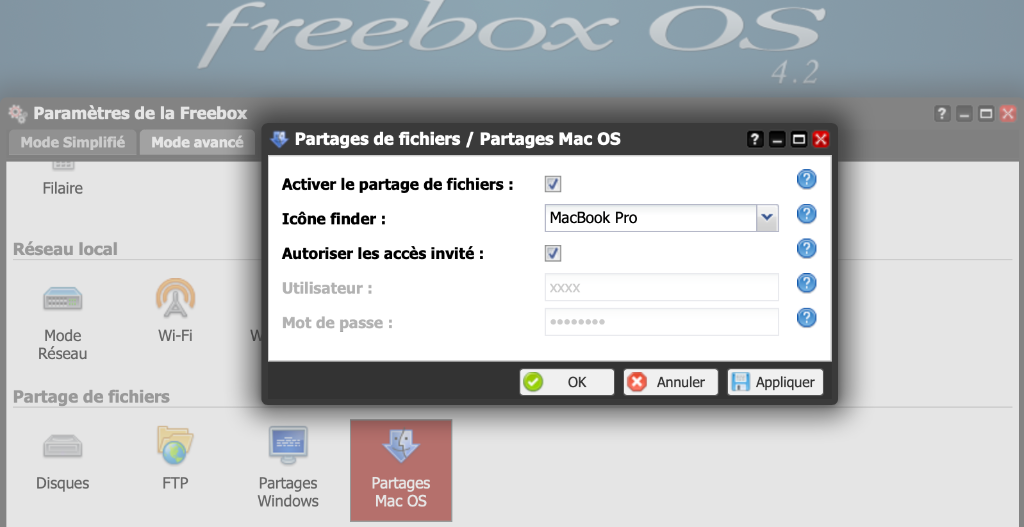 Partage Mac OS sur Freebox OS