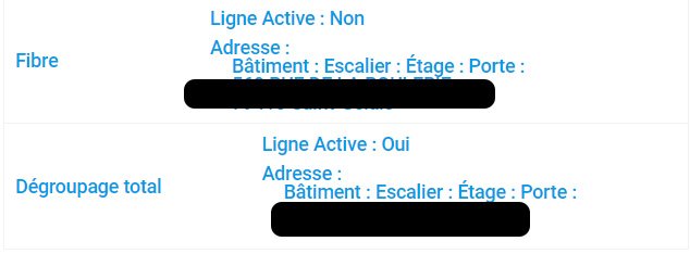 Ligne fibre inactive