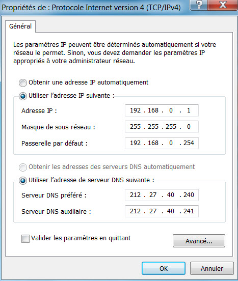 Configuration ip fixe locale Free