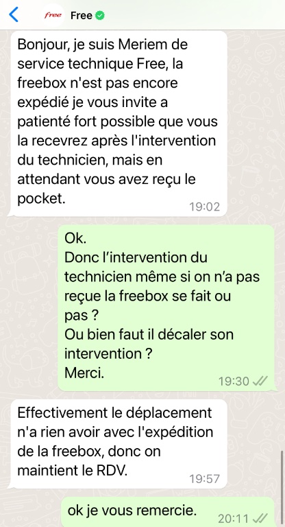 Échange service client free