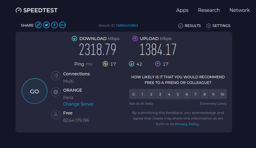 débit sur port 2Gbps du PC Linux